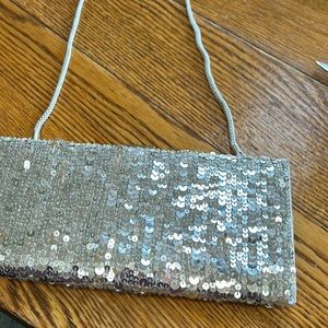 Valerie Stevens silver sequin evening bag. Mirror inside.